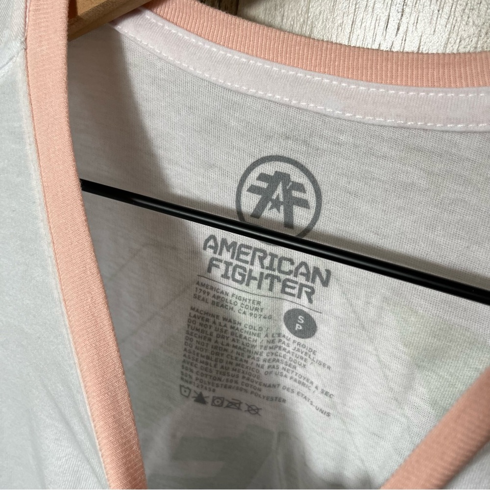 American Fighter White Blue Short Sleeve Tee Jersey‎ Style Womens Small - Picture 3 of 4